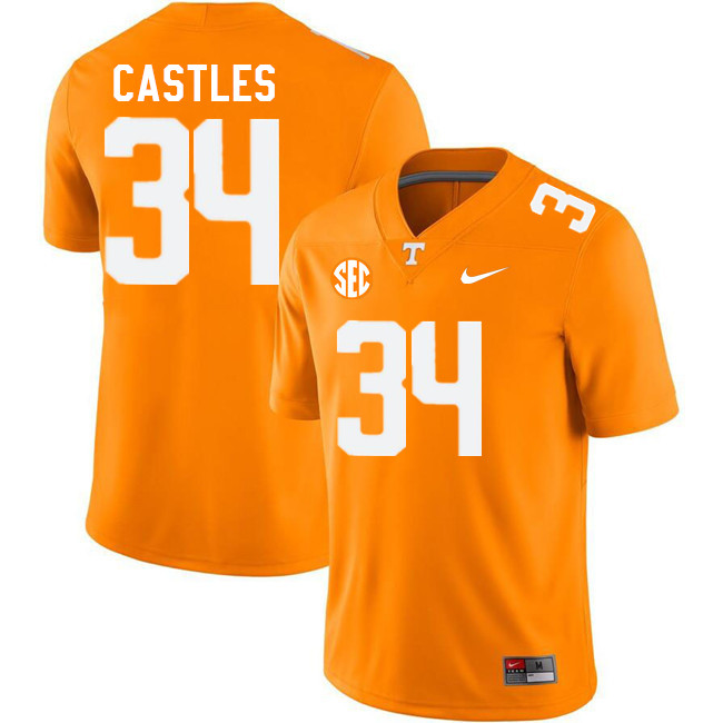 Men #34 McCallan Castles Tennessee Volunteers College Football Jerseys Stitched Sale-Orange - Click Image to Close